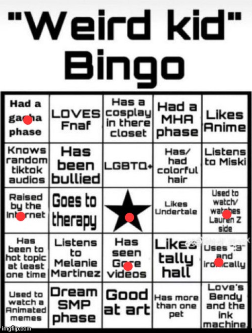 Weird Kid Bingo | image tagged in weird kid bingo | made w/ Imgflip meme maker