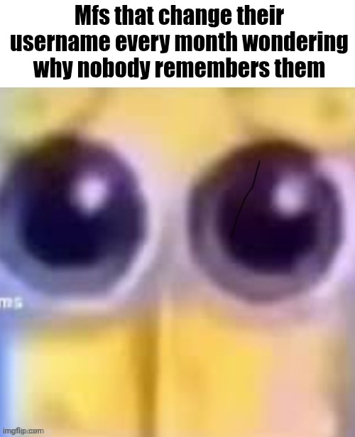Spankbob zad ;( | Mfs that change their username every month wondering why nobody remembers them | image tagged in spankbob zad | made w/ Imgflip meme maker