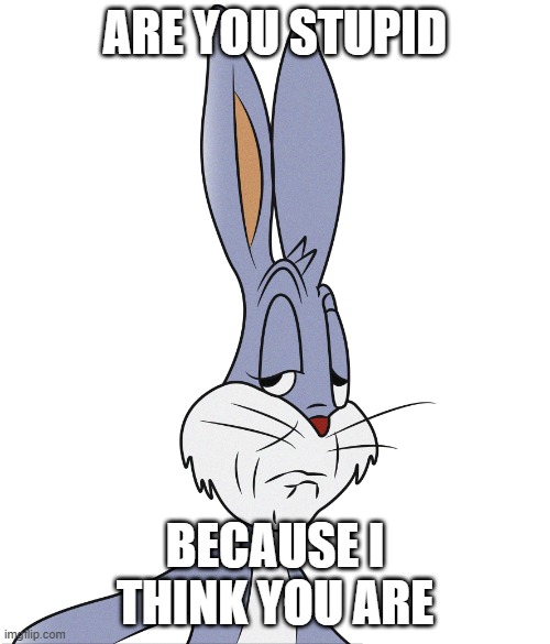 rude... | ARE YOU STUPID; BECAUSE I THINK YOU ARE | image tagged in bugs bunny look | made w/ Imgflip meme maker