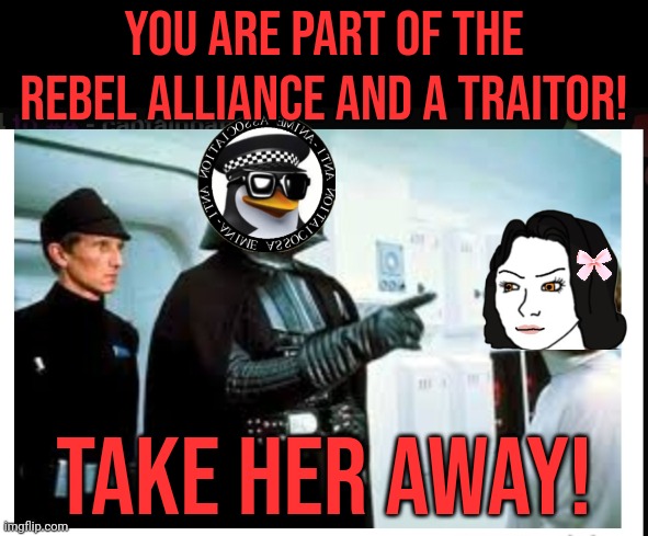 I'm scum. Rebel scum. *Binary sunset by John Williams starts playing* | You are part of the rebel alliance and a traitor! Take her away! | image tagged in you are part of the rebel alliance a traitor,memeus,fak u lol | made w/ Imgflip meme maker