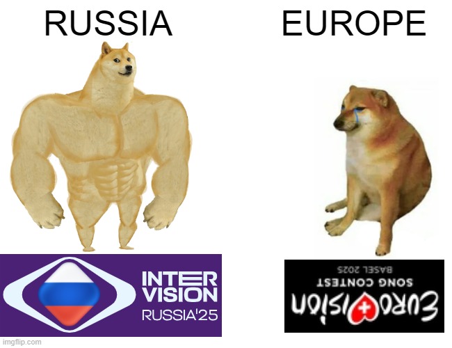 Russia vs Europe - music edition | RUSSIA; EUROPE | image tagged in memes,buff doge vs cheems,scumbag europe,russian doge | made w/ Imgflip meme maker