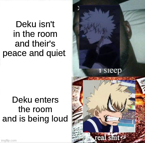 Sleeping Shaq | Deku isn't in the room and their's peace and quiet; Deku enters the room and is being loud | image tagged in memes,sleeping shaq | made w/ Imgflip meme maker