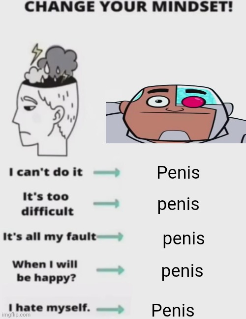 CHANGE YOUR MINDSET! | Penis; penis; penis; penis; Penis | image tagged in change your mindset | made w/ Imgflip meme maker