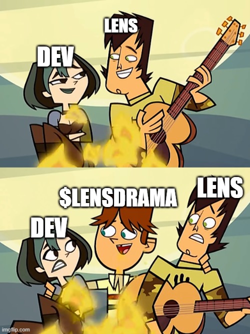 Lens Drama | LENS; DEV; LENS; $LENSDRAMA; DEV | image tagged in total drama,lensdrama,lensdrama coin | made w/ Imgflip meme maker