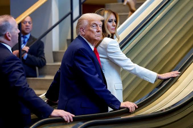Trump on stopped escalator Blank Meme Template