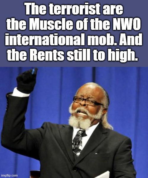 The NWO just hired them . Your enemy is my enemy program. | The terrorist are the Muscle of the NWO international mob. And the Rents still to high. | image tagged in memes,too damn high | made w/ Imgflip meme maker