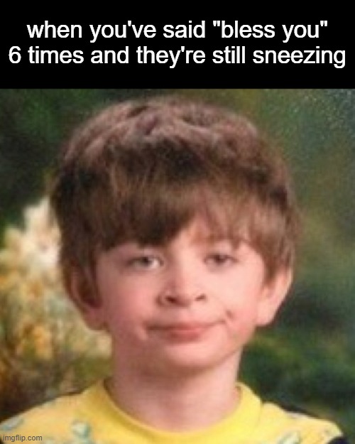 Annoyed face | when you've said "bless you" 6 times and they're still sneezing | image tagged in annoyed face | made w/ Imgflip meme maker