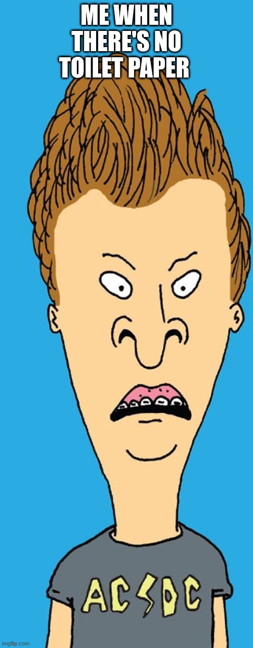 Scared Butt-Head | ME WHEN THERE'S NO TOILET PAPER | image tagged in scared butt-head,beavis and butthead,funny | made w/ Imgflip meme maker