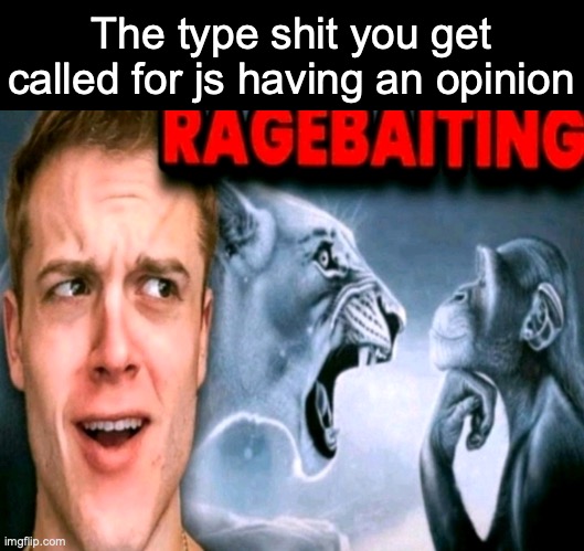 Ragebaiting | The type shit you get called for js having an opinion | image tagged in ragebaiting | made w/ Imgflip meme maker