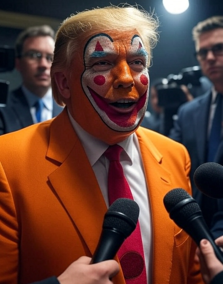 Donald Trump clown orange face reporters speech press Blank Meme Template
