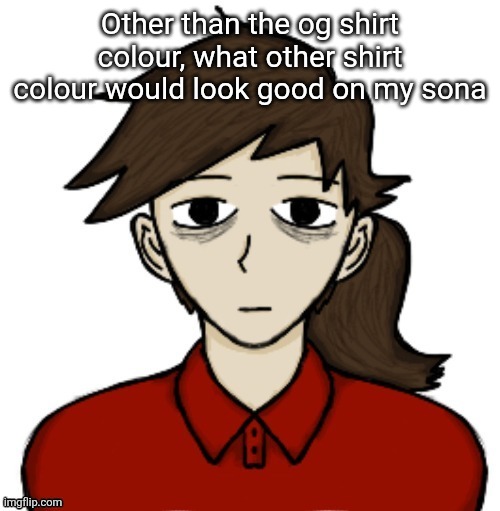 Anhedonia | Other than the og shirt colour, what other shirt colour would look good on my sona | image tagged in anhedonia | made w/ Imgflip meme maker