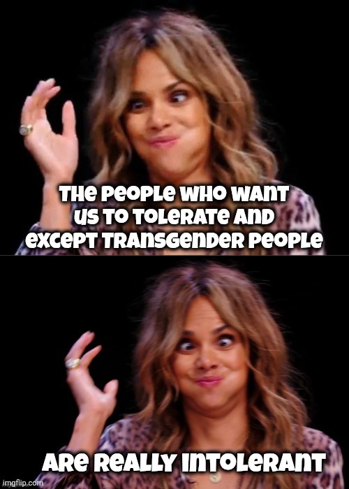 Maybe , stop killing people | The people who want us to tolerate and except Transgender people; are really intolerant | image tagged in lovely halle berry,tolerance,understanding,live and let live | made w/ Imgflip meme maker