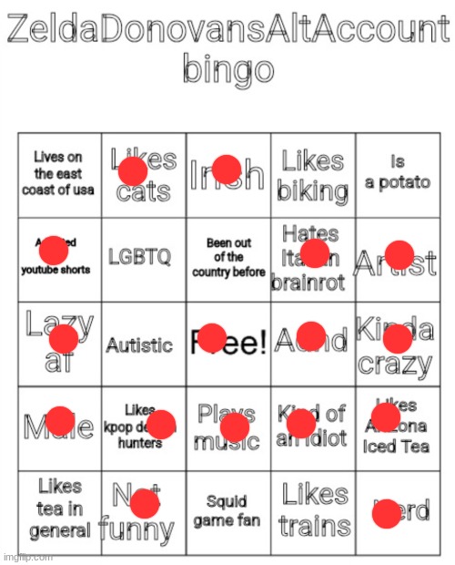 ZeldaDonovansAltAccount bingo | image tagged in zeldadonovansaltaccount bingo | made w/ Imgflip meme maker