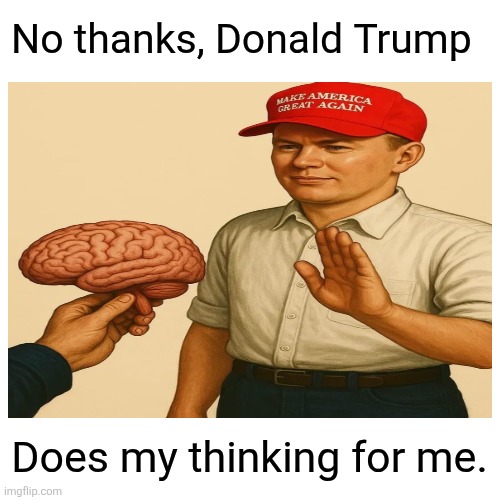 If they only had a brain | No thanks, Donald Trump; Does my thinking for me. | image tagged in trump,maga,thinking,brain,lack of | made w/ Imgflip meme maker