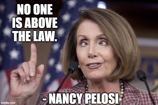 Nancy pelosi | NO ONE IS ABOVE THE LAW. - NANCY PELOSI | image tagged in nancy pelosi | made w/ Imgflip meme maker