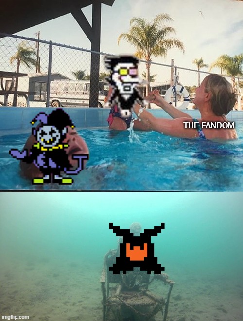deltarujne secret bosses be like | THE FANDOM | image tagged in mother ignoring kid drowning in a pool | made w/ Imgflip meme maker