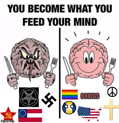 Remover of degeneracy from anime sheriff and liberal democracy | RODFAS | image tagged in you become what you feed your mind,freedom,communism,sheriff,confederacy,anime | made w/ Imgflip meme maker