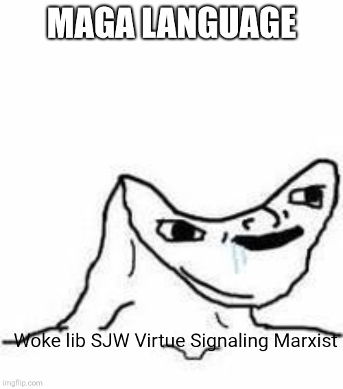 The Language of MAGA | MAGA LANGUAGE; Woke lib SJW Virtue Signaling Marxist | image tagged in no brain | made w/ Imgflip meme maker