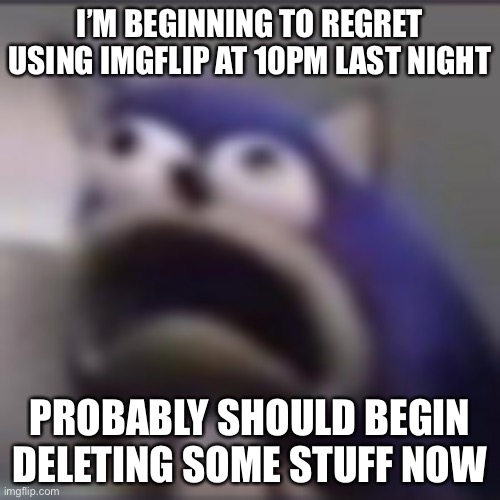 . | I’M BEGINNING TO REGRET USING IMGFLIP AT 10PM LAST NIGHT; PROBABLY SHOULD BEGIN DELETING SOME STUFF NOW | made w/ Imgflip meme maker