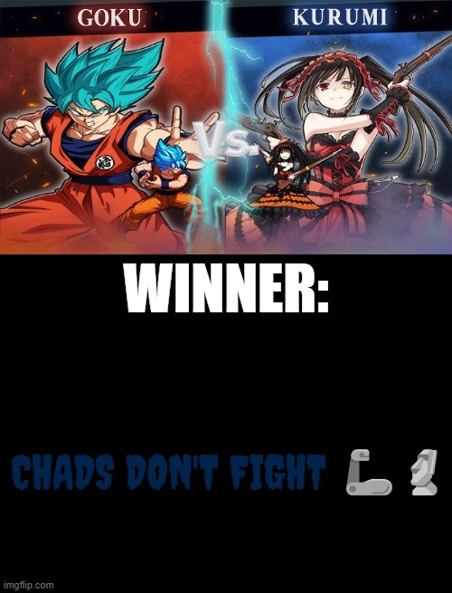 Kurumi vs Goku | WINNER:; CHADS DON'T FIGHT 🦾🗿 | image tagged in date a live,dragon ball | made w/ Imgflip meme maker