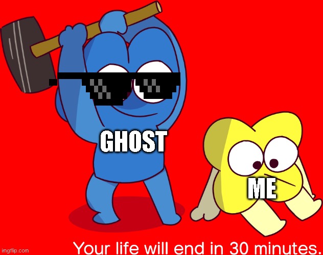 Oh no not the ghost | GHOST; ME | image tagged in your life will end in 30 minutes,bfdi | made w/ Imgflip meme maker