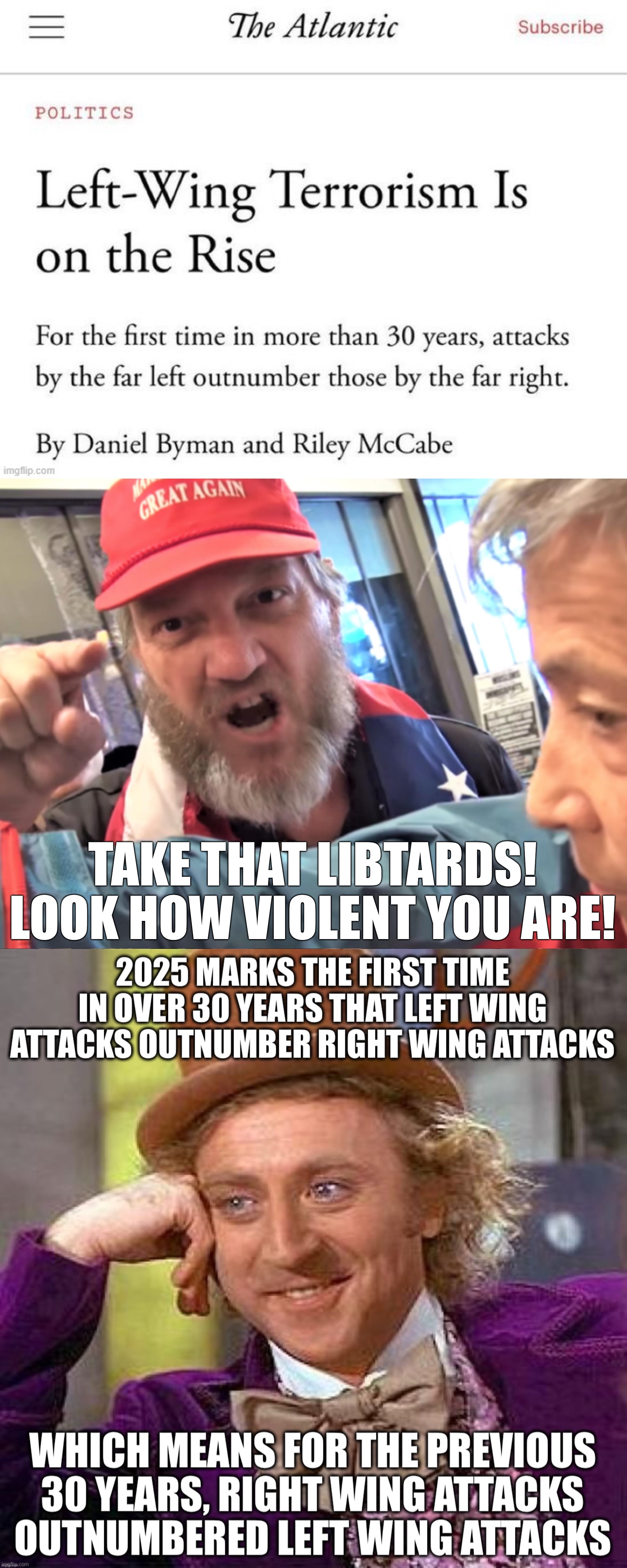TAKE THAT LIBTARDS! LOOK HOW VIOLENT YOU ARE! | image tagged in angry trump supporter | made w/ Imgflip meme maker