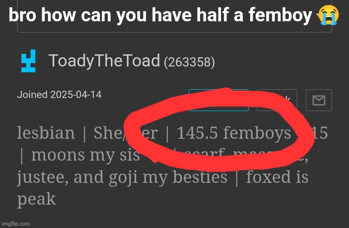 bro how can you have half a femboy 😭 | made w/ Imgflip meme maker