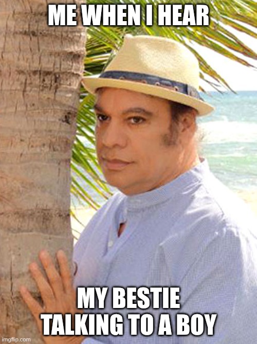 Juan Gabriel Gay | ME WHEN I HEAR; MY BESTIE TALKING TO A BOY | image tagged in juan gabriel gay | made w/ Imgflip meme maker