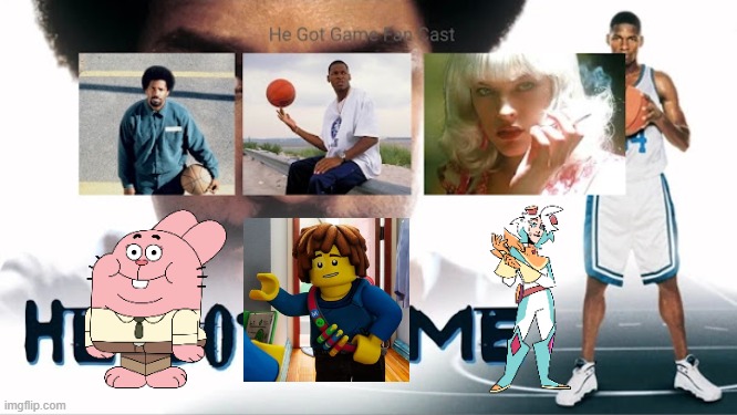 Credit to Mico the Ninjago Fan 2024 for this used | image tagged in meme,memes,spoof cast,he got game,characters,roles | made w/ Imgflip meme maker