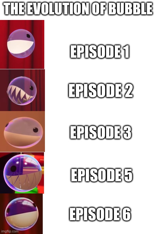 I hope my glow up ends up this good later! | THE EVOLUTION OF BUBBLE; EPISODE 1; EPISODE 2; EPISODE 3; EPISODE 5; EPISODE 6 | image tagged in bubble,tadc,evolution,animation,funny,the amazing digital circus | made w/ Imgflip meme maker