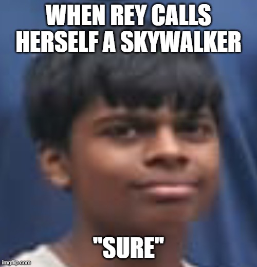 seriously? | WHEN REY CALLS HERSELF A SKYWALKER; "SURE" | image tagged in seriously face | made w/ Imgflip meme maker