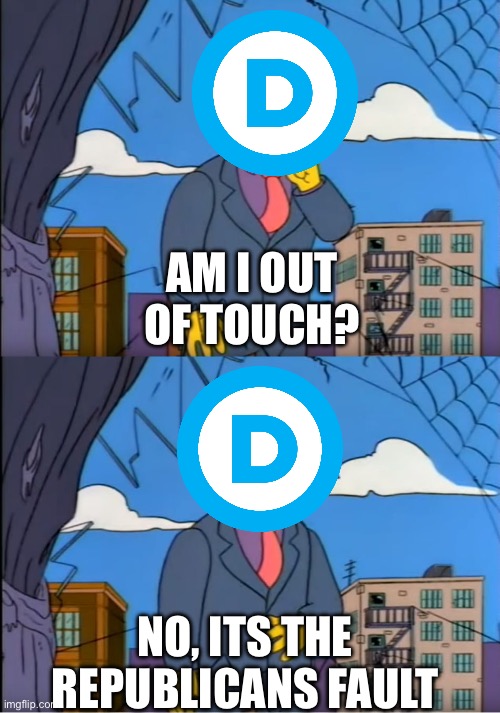 Skinner Out Of Touch | AM I OUT OF TOUCH? NO, ITS THE REPUBLICANS FAULT | image tagged in skinner out of touch | made w/ Imgflip meme maker