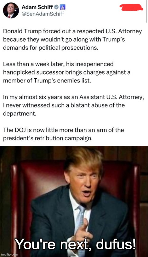 You're next, dufus! | image tagged in donald trump | made w/ Imgflip meme maker