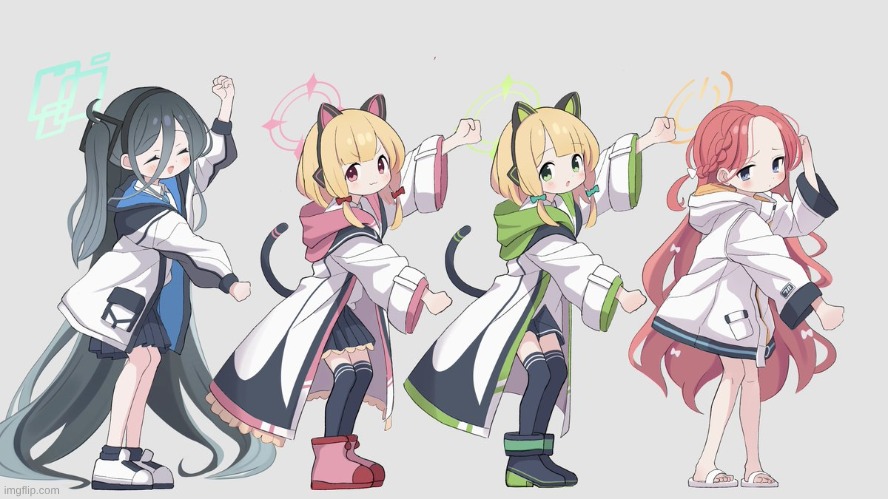 GAME DEV DEPARTMENT SUCH A CUTES- (credit to og artist [too lazy to find og artist rn]) | image tagged in arisu,momoi,midori,yuzu,game dev department,art | made w/ Imgflip meme maker
