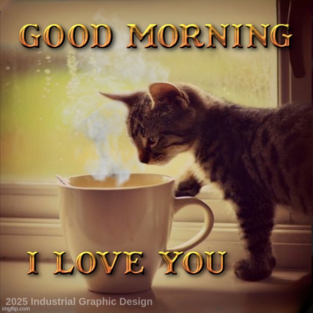 image tagged in good morning,coffee,kitty,i love you | made w/ Imgflip meme maker