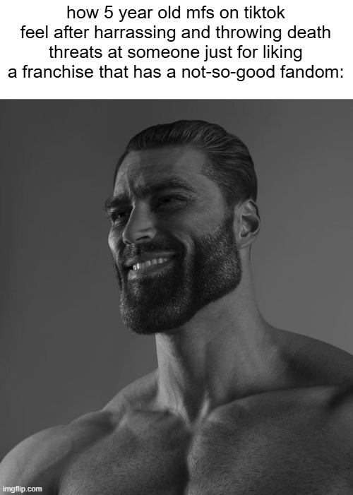 they deadass think they are sigma when they just look like loser assholes | how 5 year old mfs on tiktok feel after harrassing and throwing death threats at someone just for liking a franchise that has a not-so-good fandom: | image tagged in sigma male | made w/ Imgflip meme maker