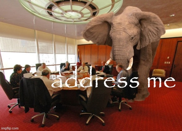 Elephant in the Room | address me | image tagged in elephant in the room | made w/ Imgflip meme maker