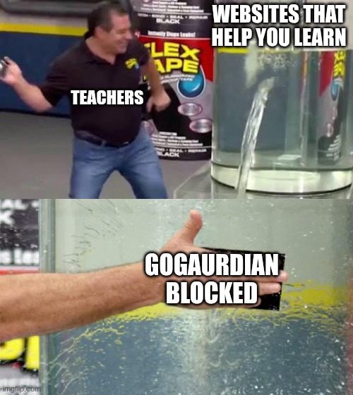 Flex Tape | WEBSITES THAT HELP YOU LEARN; TEACHERS; GOGAURDIAN BLOCKED | image tagged in flex tape | made w/ Imgflip meme maker