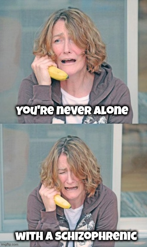 Mental patient | You're never alone with a Schizophrenic | image tagged in mental patient | made w/ Imgflip meme maker