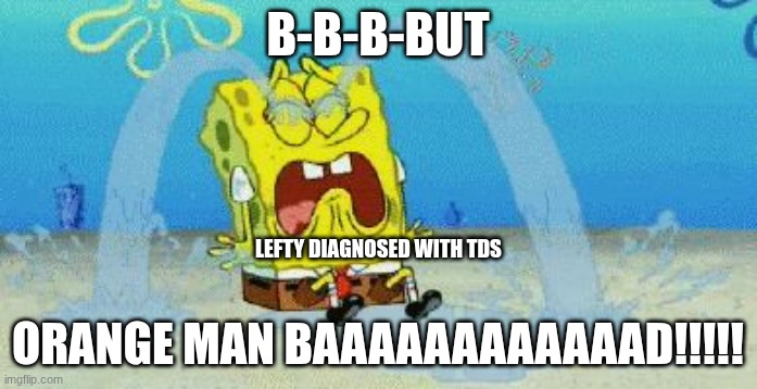cryin | B-B-B-BUT ORANGE MAN BAAAAAAAAAAAAD!!!!! LEFTY DIAGNOSED WITH TDS | image tagged in cryin | made w/ Imgflip meme maker