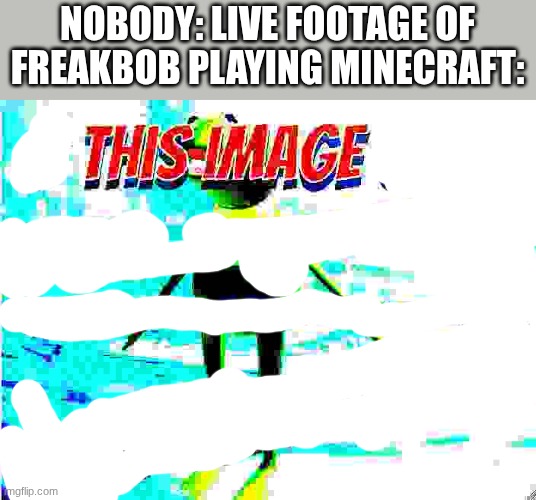 if this image gets 200 upvotes i will literally drink water | NOBODY: LIVE FOOTAGE OF FREAKBOB PLAYING MINECRAFT: | image tagged in if this image gets 200 upvotes i will literally drink water | made w/ Imgflip meme maker