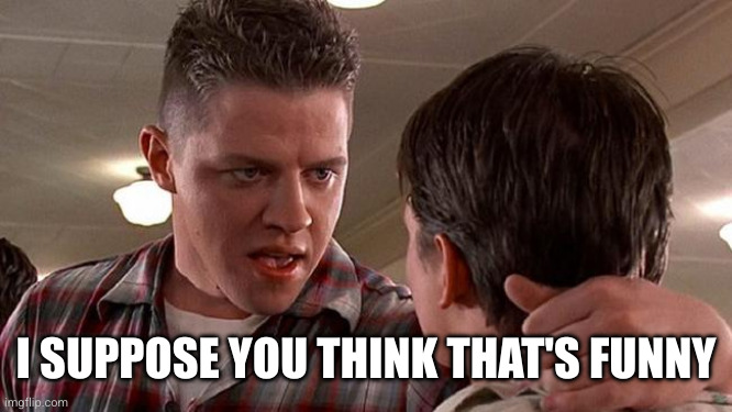 Biff | I SUPPOSE YOU THINK THAT'S FUNNY | image tagged in biff | made w/ Imgflip meme maker