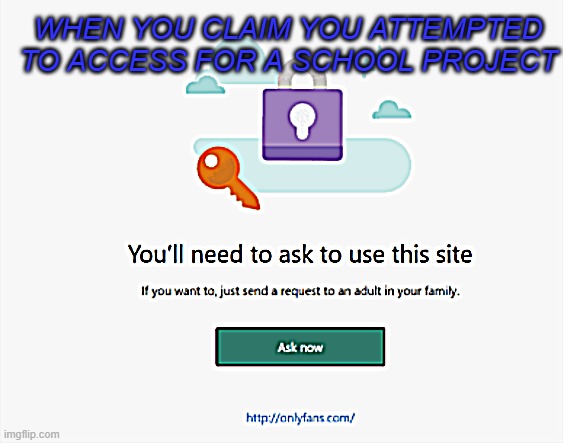 WHEN YOU CLAIM YOU ATTEMPTED TO ACCESS FOR A SCHOOL PROJECT | made w/ Imgflip meme maker