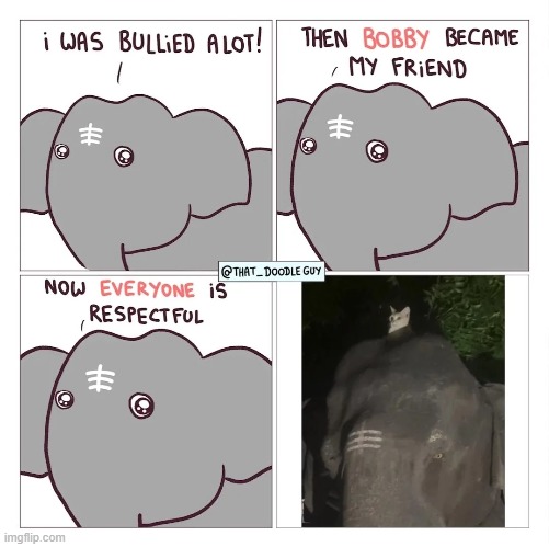 image tagged in elephant,bullied,cat,bobby,friend,aww | made w/ Imgflip meme maker