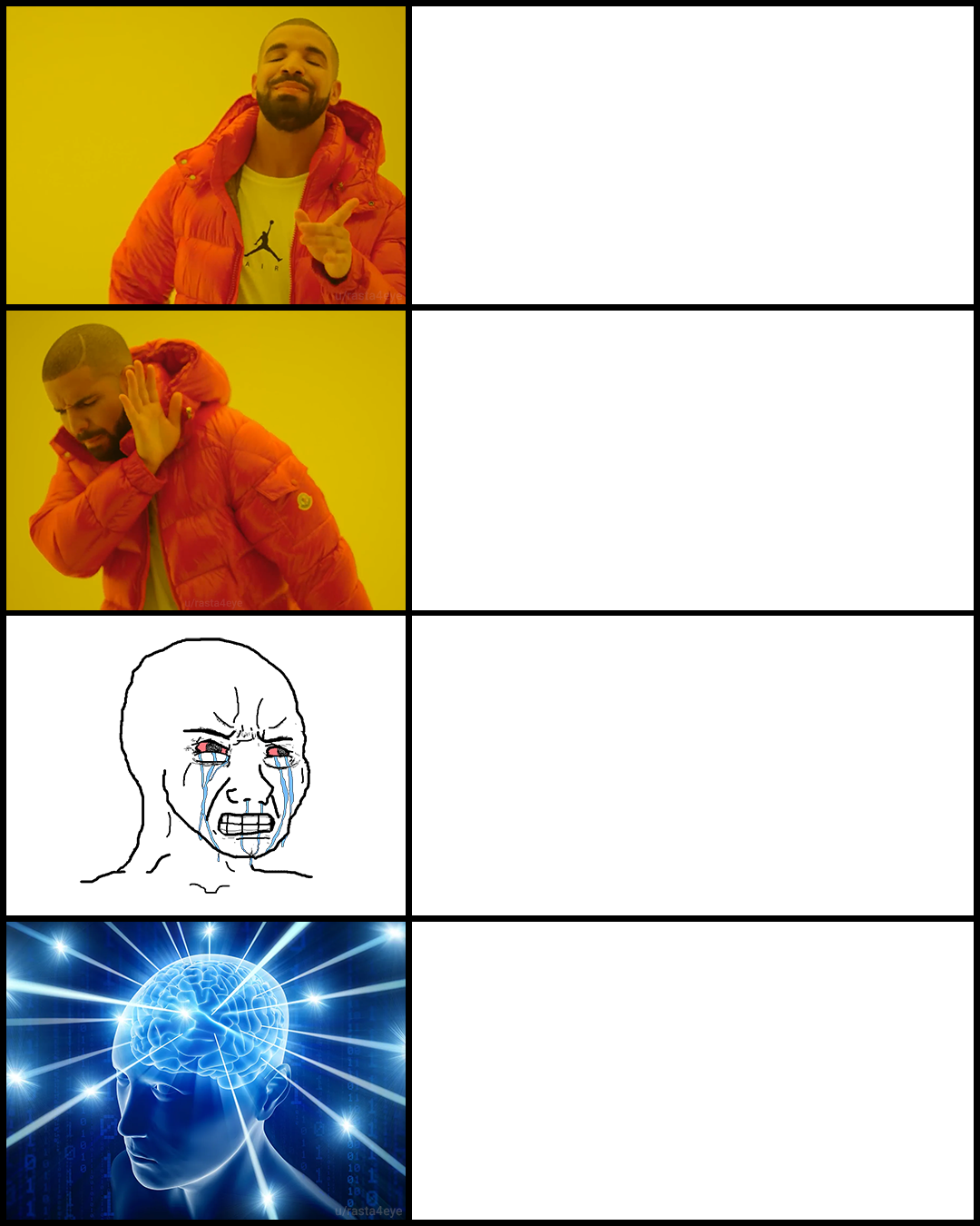 Drake x Crying Wojak x Expanding Brain Blank Meme Template