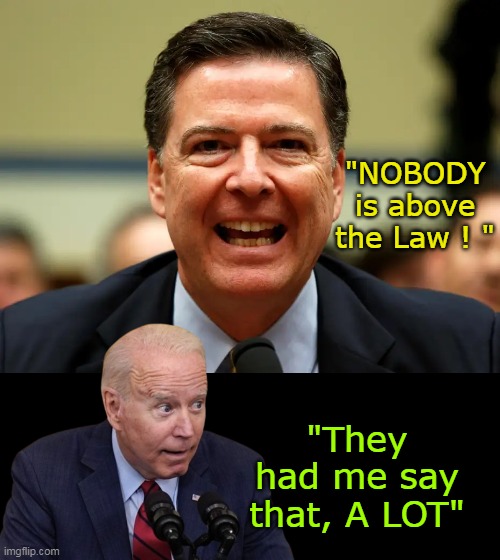 Suddenly ? Ths Dems don't like their OWN MANTRA ? | "NOBODY is above the Law ! "; "They had me say that, A LOT" | image tagged in comey nobody above the law meme | made w/ Imgflip meme maker