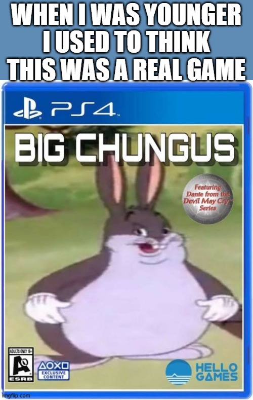 I wish it was real tbh | WHEN I WAS YOUNGER I USED TO THINK THIS WAS A REAL GAME | image tagged in big chungus official cover art,funny,memes,big chungus | made w/ Imgflip meme maker