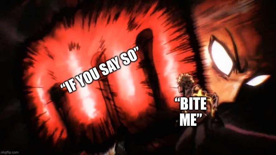 Saitama Genos Punch | “IF YOU SAY SO” “BITE ME” | image tagged in saitama genos punch | made w/ Imgflip meme maker