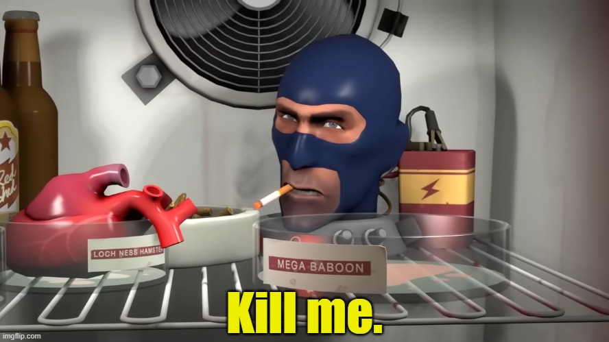 TF2 Spy Kill me | Kill me. | image tagged in tf2 spy kill me | made w/ Imgflip meme maker