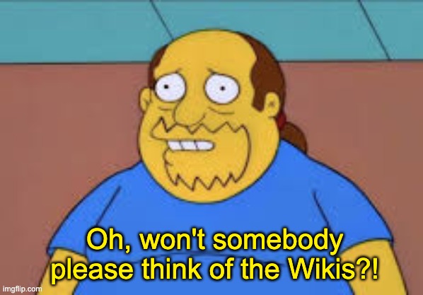 Oh, won't somebody please think of the Wikis?! | made w/ Imgflip meme maker